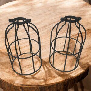 Farmhouse Black Metal Cage Pendant Shades Set of Two